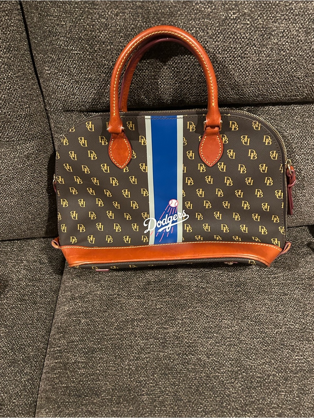 Dodgers Patterned Dooney and Bourke Dome Satchel Handbag - Brown & Blue